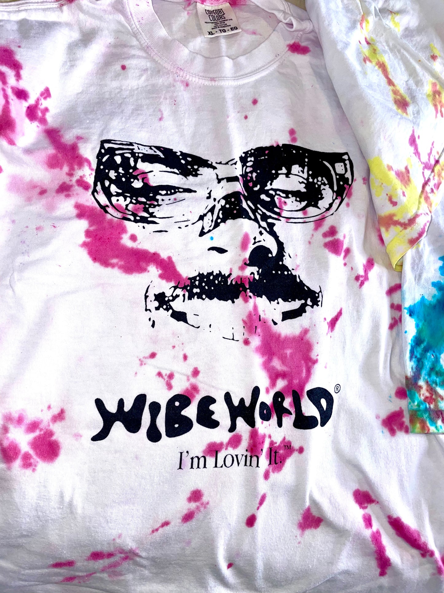 A SPECIAL HAND TIE-DYED wibe world "IM LOVIN IT" shirt